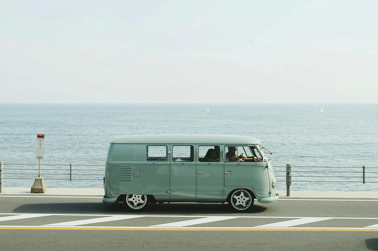 van parked near the ocean